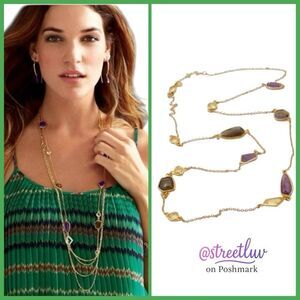 stella & dot ~ Pippa station necklace ~ gold purple amber yellow